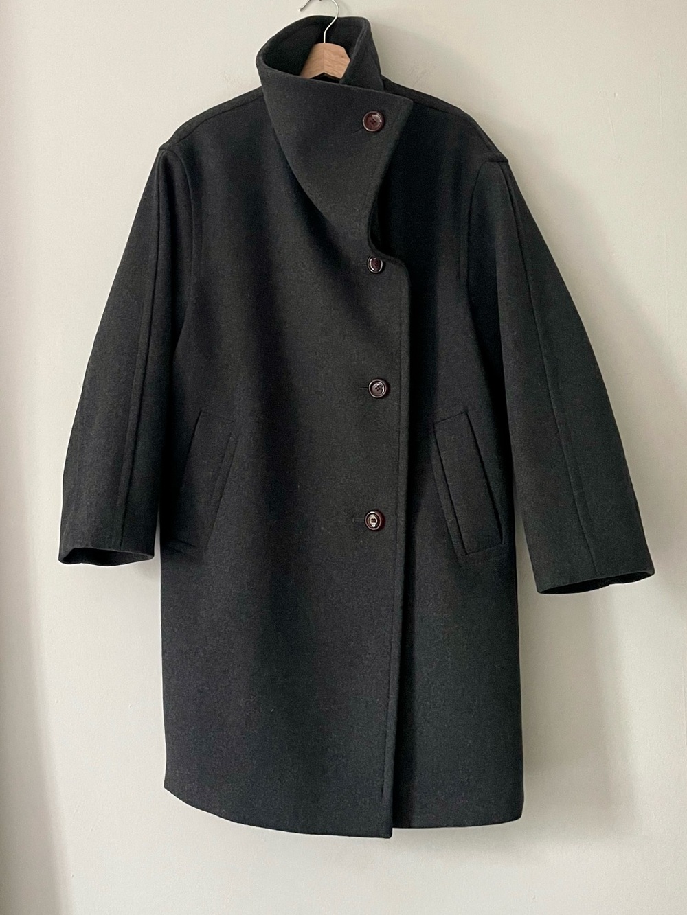 Mango Charcoal Wool Blend Funnel Neck Jacket